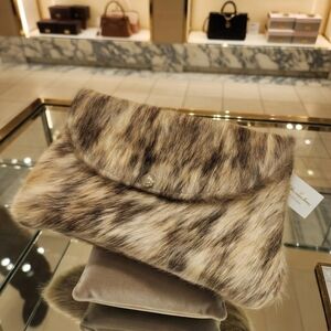 Source Unknown Faux Fur Fold-Over Clutch in Brown, Cream and Black